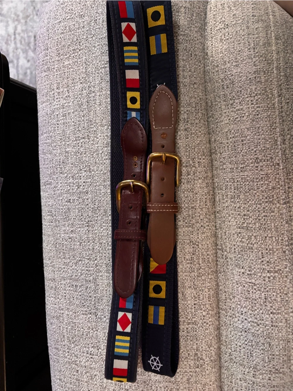 Vintage Skippers Leather & Blue Canvas Belt with Nautical Code Flags Size 32/33